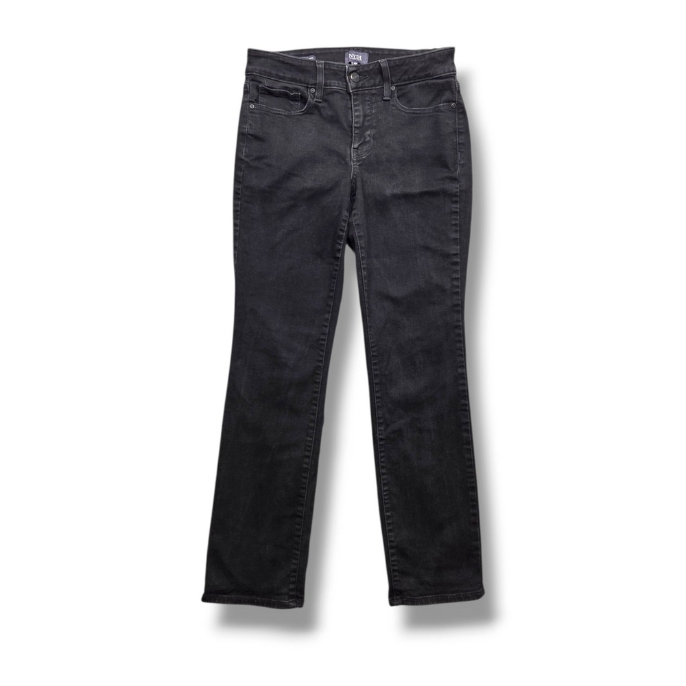 NYDJ Marilyn Straight Jeans Womens 4 Petite Black Lift Tuck Mid Rise